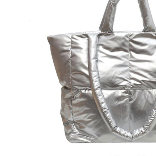 Quilted Shoulder Bag Polyester with Padded Lining, Multiple Pockets in Silver for Commute Travel 1