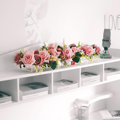 Acrylic Rectangular Vase with LED Light Strip, Low Profile Design for Table Decor, 25-45cm 2