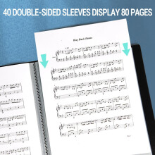 Sheet Music Folder (1 Pack), 40 Sleeves Display 80 Pages Spiral Binder Organizer for Music Stand, Sheet Music Holder for Guitar, Piano, Violin, Cello
