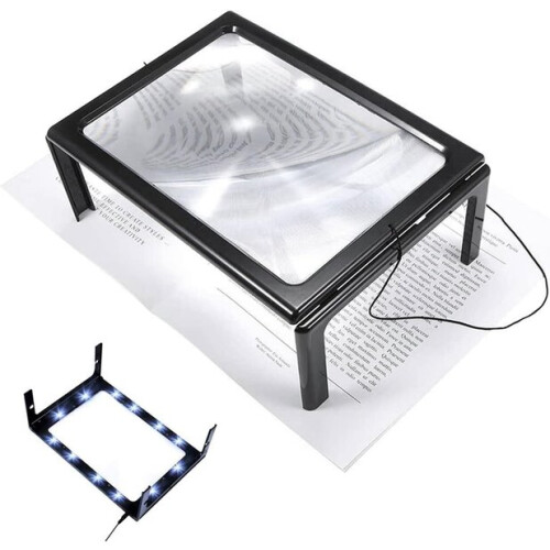 Loupe lumineuse LED format A4 pour lecture basse lumière, éclairage uniforme, alimentation USB 1