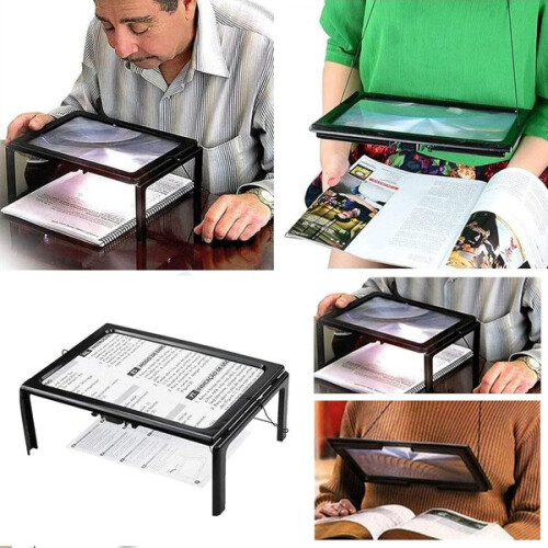 Loupe lumineuse LED format A4 pour lecture basse lumière, éclairage uniforme, alimentation USB 2