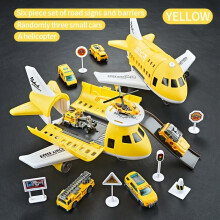(Yellow)Children's Airplane Car Toy, Inertial Airplane Model, Equipped with 6 Road Signs Random 3 Cars