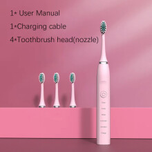 (Pink mit 4 Bürsten) Elektrische Schallzahnbürste für Erwachsene und Kinder mit Ultraschall-Vibrationsfunktion