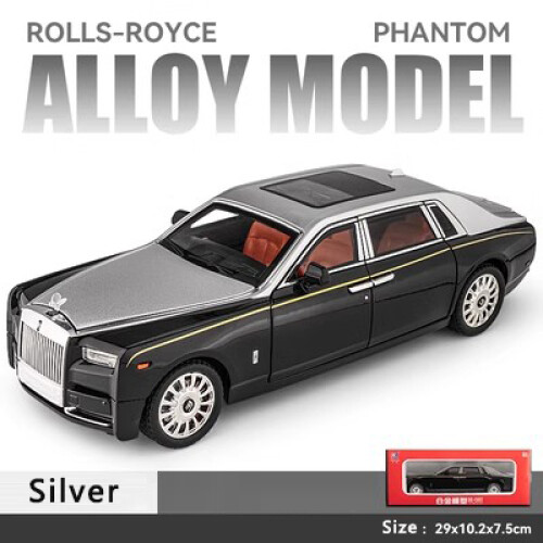 (Silver with box)1:18 Rolls-Royce Phantom Alloy Car Model Simulation Sound And Light Pull Back Toy Car