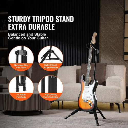 Adjustable Height Tripod Guitar Stand Foldable Floor Stand with Stable ThreeLeg Support 1