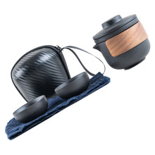 Conjunto de chá de viagem em cerâmica com cabo de madeira maciça resistente ao calor, filtro embutido e estojo portátil de armazenamento
