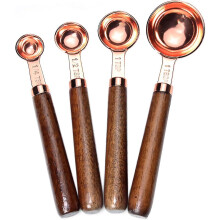 4-Piece Measuring Spoon Set in Stainless Steel with Copper Plating, Ergonomic Walnut Handle and Durable Scales for Precise Baking Cooking