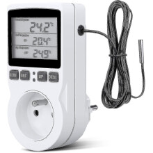 Digitale temperatuurregelaar met stopcontact 16A 100-250V, compressorvertragingbeveiliging en temperatuuralarm voor verwarmings- en koelsystemen.