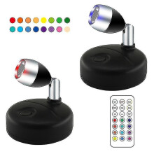 Battery Powered LED Spotlight with Dimmable Warm to Cool White Rotatable Head, Remote Control for Cabinet, Shelf