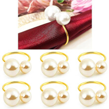 Pearl Napkin Rings with 2 Large 1.8cm Pearls, Silver Alloy for Formal Casual Dining, Set of 6