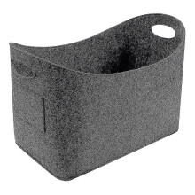 Saco de Feltro com Capacidade de 60kg, Plegável, com Alças e Bolsos Laterais, Cinza, 53x30x40cm, para Armazenamento de Lenha, Protege os Pisos