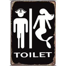 Metal Wall Sign with Pre-drilled Holes, Pirate and Mermaid Theme, 20x30cm, for Bathroom Door or Wall