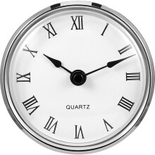 Quartz Clock Mechanism with Silver Frame, Clear Cover and Large Black Roman Numerals for DIY Clock Projects