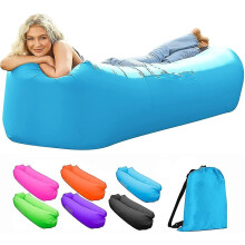 Inflatable Sofa with Soft Support, Durable 190T Fabric, Holds 450 lbs, Blue Lounge Chair for Camping Patio