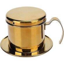 Stainless Steel Coffee Pot with Comfort Grip Handle and High Density Filter, Gold Vietnamese Drip Brewer