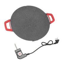 Runde elektrische Grillpfanne (36 cm Durchmesser) mit Ölablauf und präziser Temperaturregelung, antihaftbeschichtet, für gesundes koreanisches BBQ.
