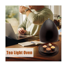 Scaldacera in metallo nero per candele da tè, riscaldamento ambiente fino a 80C, umidificatore d'aria, 27 x 17,5 cm, con coperchio antiscottatura.