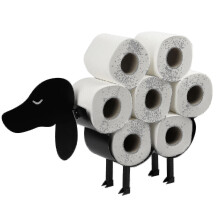 Toiletrolhouder in de vorm van een hond, vrijstaand, geschikt voor 7 rollen, moderne badkameropbergoplossing.