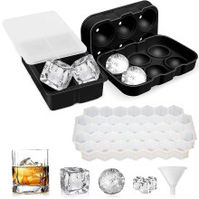 Silicone Ice Cube Mould Set with Removable Lid, Food Grade LFGB Certified Non-Toxic Odourless, Flexible Non-Stick Demolding for Cocktail and Fruit Ice
