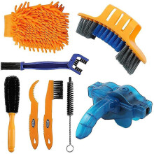Fietsreinigingsset met kettingreinigingsgereedschap en bandenborstel, 8-delige oranje plastic set voor alle fietstypes, reiniging en onderhoud.