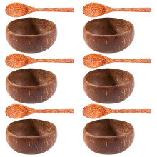 Coconut Bowl Set of 6 Bowls 6 Spoons, Handmade Natural Coconut Shell, for Snacks, Desserts, Fruit, Eco-Friendly Tableware
