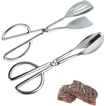 Pinzas de cocina, 2 piezas, acero inoxidable 201, pinzas tipo tijera con mango ergonómico antideslizante, diseño hueco para escurrir agua y aceite.