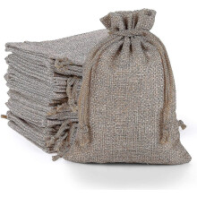 Drawstring Gift Bags, Set of 24 Natural Linen Pouches 10x14 cm, DIY Decoratable for Christmas, Wedding, Party Favours