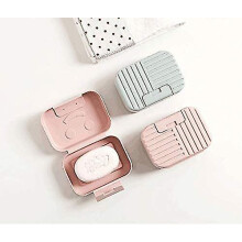 Shatterproof Waterproof Soap Dish with Non-Slip Base, Blue and Pink 2-Pack for Travel Gym Bathroom, 11cm x 7.5cm x 5cm