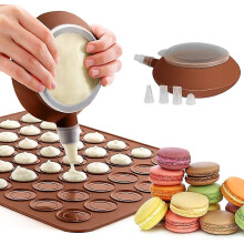 48 Hole Macaron Silicone Baking Set, Food Grade Mat Pen with 4 Tips, Oven Microwave Safe, Reusable Baking Mold
