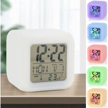 Kids' Alarm Clock with Night Light, 7 Colour Changing Lights Silent Wake Up for Heavy Sleepers, Gentle Wake Up Bedside Lamp, Large LCD Display