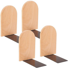 Houten boekensteunen, beukenhout met natuurlijke nerf, stabiele L-vormige voet voor zware boeken, 4-delige set
