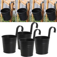 Maceta colgante de resina resistente a la intemperie, juego de 8 macetas con acabado de hierro y drenaje para plantas de interior y exterior.