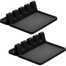 Silicone Spoon Holder Set of 2, Heat-Resistant Utensil Rest with Raised Edge, Countertop Organiser for Cooking and Grilling