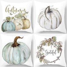 Short Plush Cushion Covers 4-Pack, 45x45 cm with Invisible Zip for Home Decoration, Autumn Leaves Design Front Only, Machine Washable