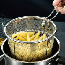 Nerezový fritovací kôš do fritézy, kuchynské sitko s bezpečnou rukoväťou pre bezpečné odkvapkanie jedla