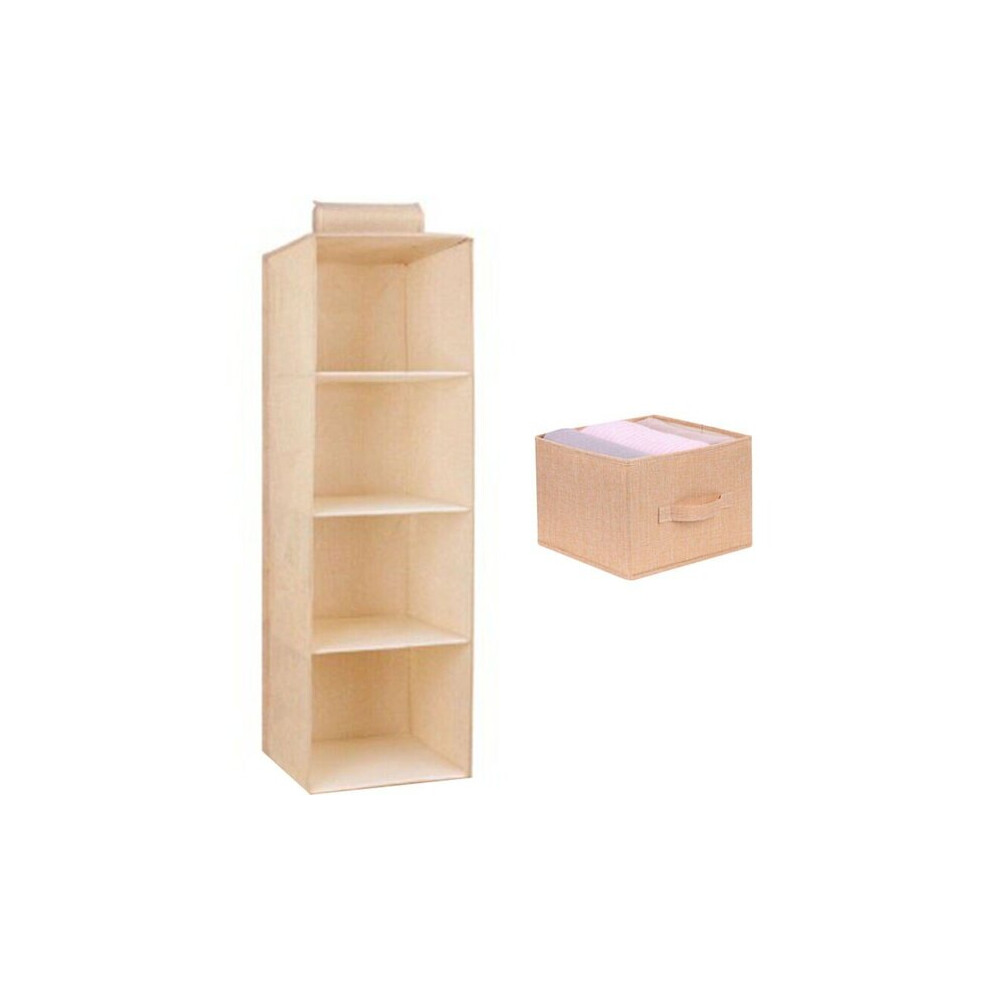 Space-Saving Closet Organiser, 4 Shelves With Dividers Side Pocket, Non-Woven Fabric Hanging Storage, Sand 6901508511590