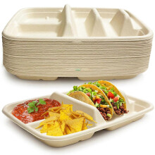 Piatti per tacos compostabili con 5 scomparti, realizzati in polpa di bambù per pasti in famiglia senza sporcare