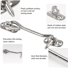 Stainless Steel Hook 15cm, Rustproof Door Window Latch, Pack of 8 with Fixings for Sheds Gates Closets