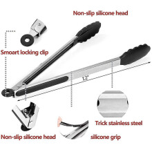Keukentang van voedselveilig roestvrij staal, met vergrendelbare antisliphandgreep, hittebestendig voor barbecue, serveren en salades - 7/9/12 inch