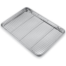 Oven Tray with Rack Set, Stainless Steel Uncoated for Even Heating, Replacement for Aluminium Pans