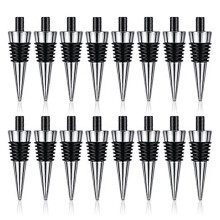 Reusable Bottle Stoppers, 16 Silver Metal Corks with Rotating Wooden Tops for Preserving Wine, Soda and Beverages