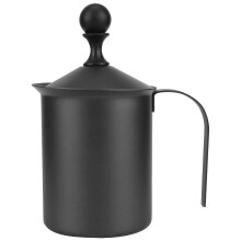 Stainless Steel Manual Milk Frother 400cc, Double-Layer Filter for Firm Delicate Milk Foam, Ergonomic Design for Whole, Almond, Soy Milk