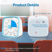 Stille visuele timer met geluidsdempend ontwerp, 60 minuten aftelklok voor focus en productiviteit, keuken- en studietimer met nachtlampje