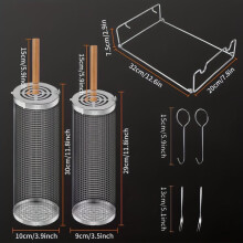 Grillmand van roestvrij staal met 360 draaifunctie, duurzame constructie, houten handvat voor gelijkmatige garing, barbecueaccessoire