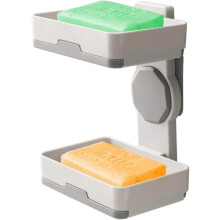 Rotating Soap Dish with Removable Drainage Plate, Strong Adhesive Mount Holds 5kg, Self-Drying ABS Plastic Soap Holder