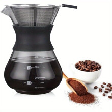 Pour Over Coffee Maker with Double Stainless Steel Filter 400ml Glass Carafe for Sediment-Free Coffee
