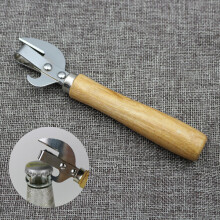 Roestvrijstalen flesopener met antislip houten handvat, set van 4 met dubbele functie: blik- en flesopener.