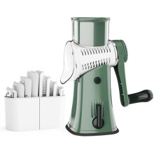 Cortador de verduras con base de succión estable y cabezal de corte de tambor 3D de precisión, material PP para verduras frescas, mango ergonómico.