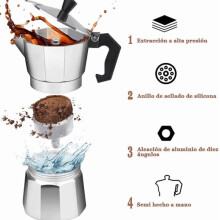 Stovetop Espresso Maker 50ml with Even Heat Aluminium Body Safety Valve, Octagonal Coffee Pot for Home and Outdoor Use