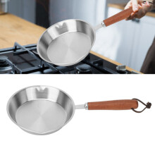 Stainless Steel Frying Pan with Even Heating Base Solid Wood Handle, 16cm Silver Household Pan
